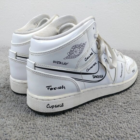 Nike Air Jordan 1 Mid Schematic Boys Size 7Y Shoes DQ1864-100 White Patent - Picture 9 of 14